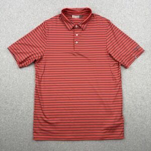 Kjus Shirt‎ Mens Medium Salmon Red Striped Performance UPF 50 Polo Stretch Golf